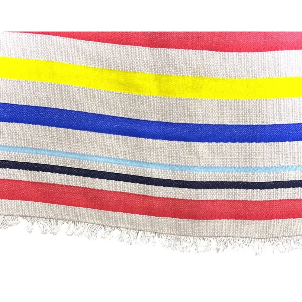 J‎ Crew Striped Cotton Pencil Skirt With Fringe Hem Size 4 Preppy Primary Colors